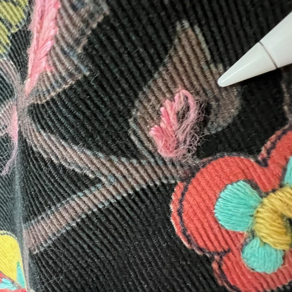 Megan Park‎ England Skirt Womens Corduroy Black Embroidered Boho Floral Y2K